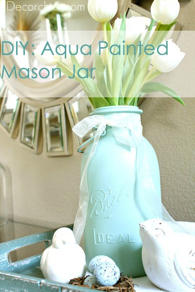 Aqua Painted Mason Jar.