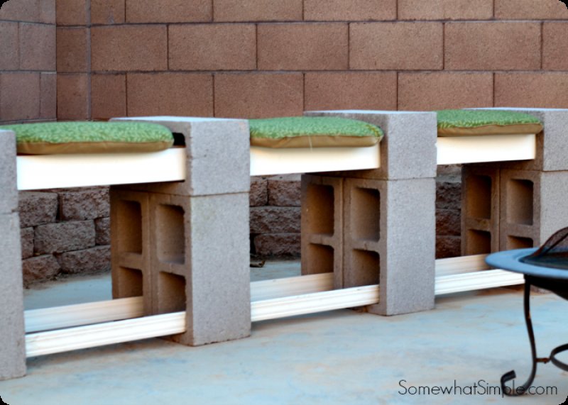 Beautiful bench using only cinder blocks and lumber.