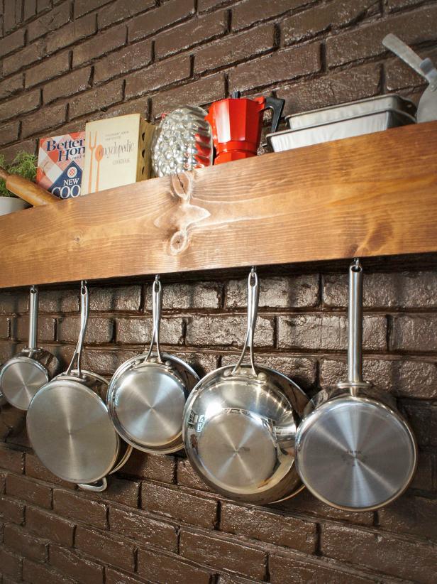 DIY Kitchen Storage Shelf and Pot Rack.