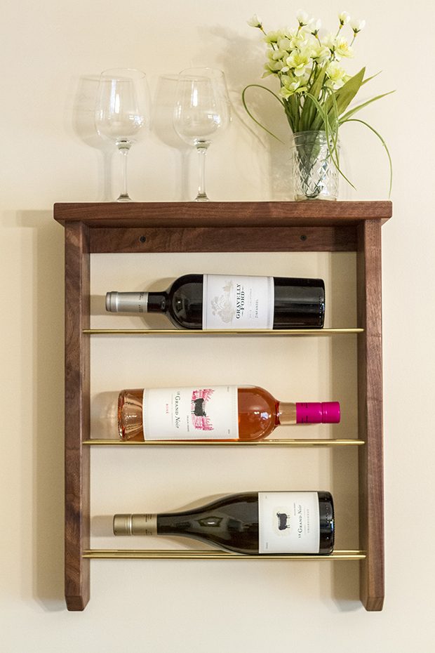 DIY wall-mounted wine rack.