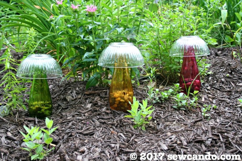 Dollar Store Glass Garden Mushrooms.