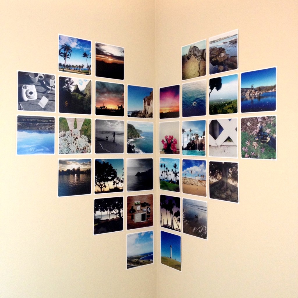Empty corner with a corner heart display using photo prints.