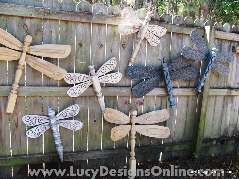 Make giant dragonflies from recycled table legs.