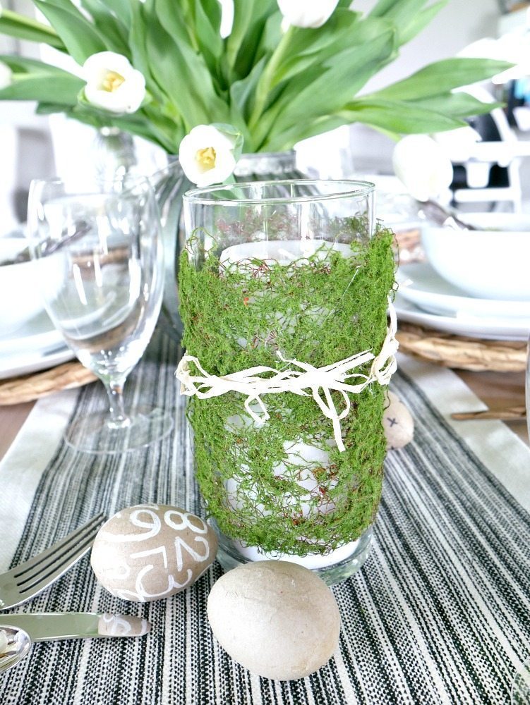 Moss Wrapped Candles for Easter. Easter Table Decoration