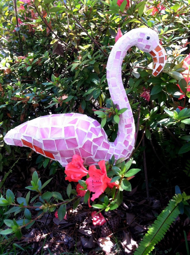 Pink Mosaic Flamingo Garden Art.