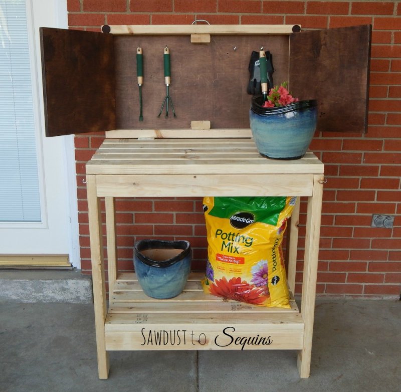 Potting Bench with a Flat Cabinet.