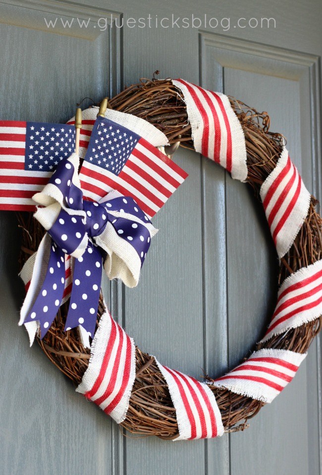 Simple Grapevine and Ribbon Patriotic Wreath.