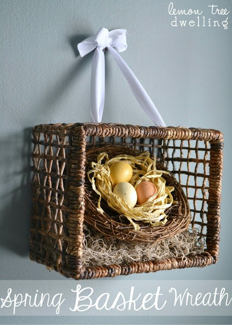 Spring Basket Wreath. Easter Outdoor Decoration Ideas