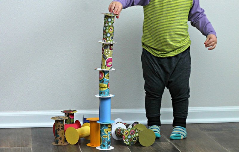 Turn toilet paper rolls into a fun toy.