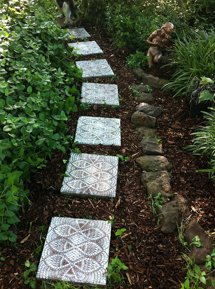 Use lace motif to decorate stepping stones.
