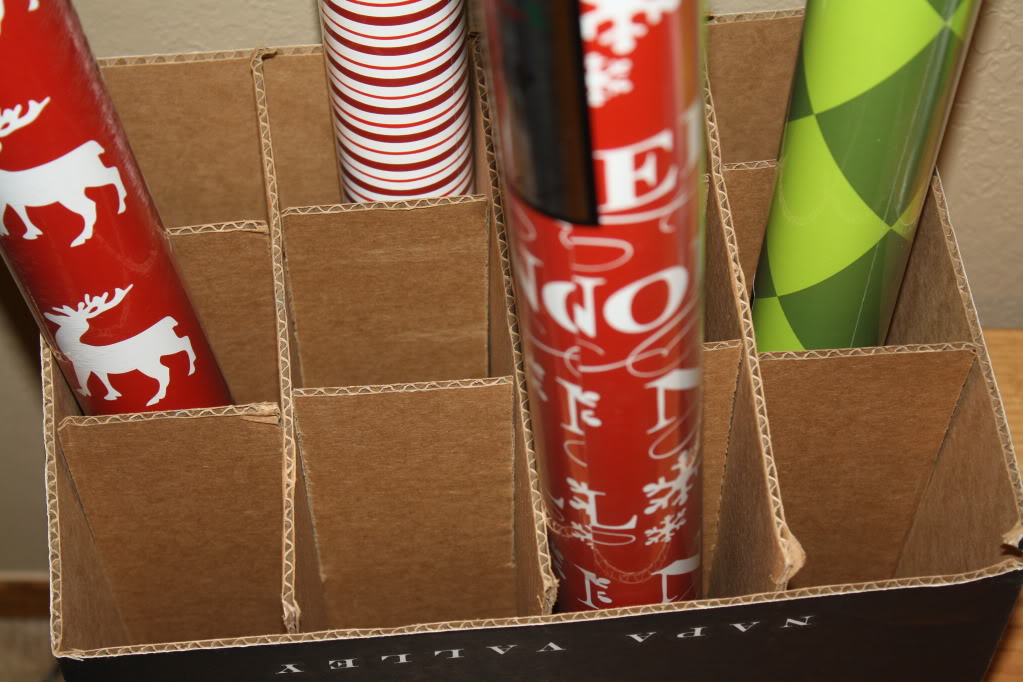 You can also store wrapping paper in a wine box.