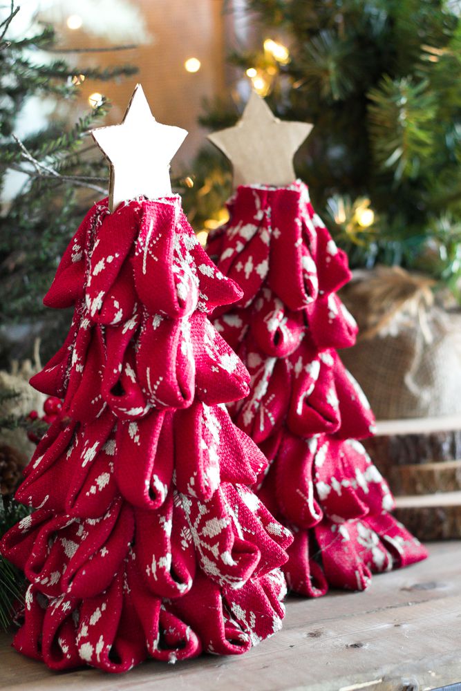 Adorable small diy sweater Christmas tree with star ornament.