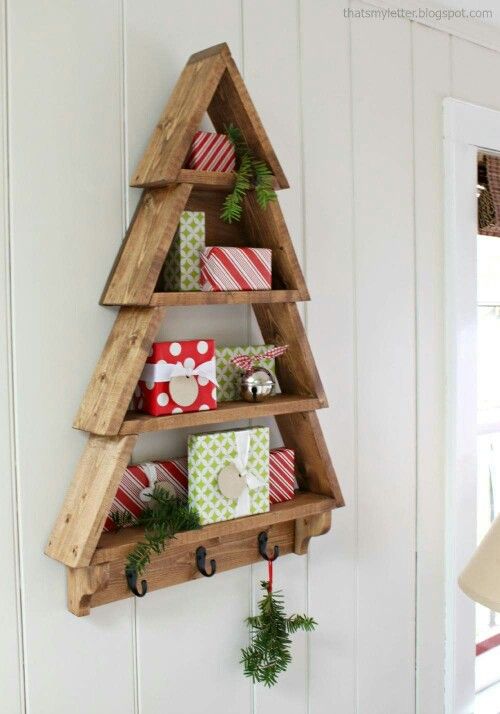 Best wooden Christmas tree with shelves and hooks.