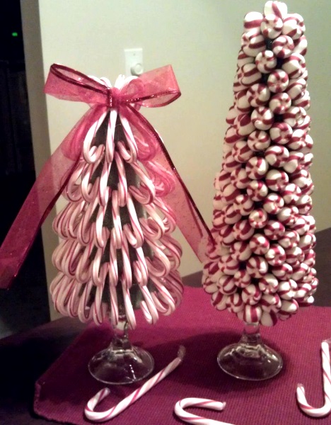 Candy cane and peppermint Christmas tree for kids party.