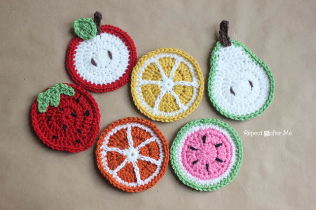 Colorful Crochet Fruit Coasters.