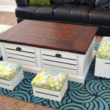 Crate Storage Coffee Table and Stools.