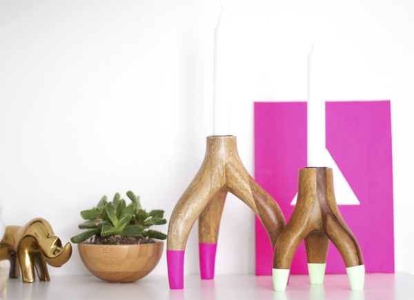 DIY Neon Antler Candle Holders.