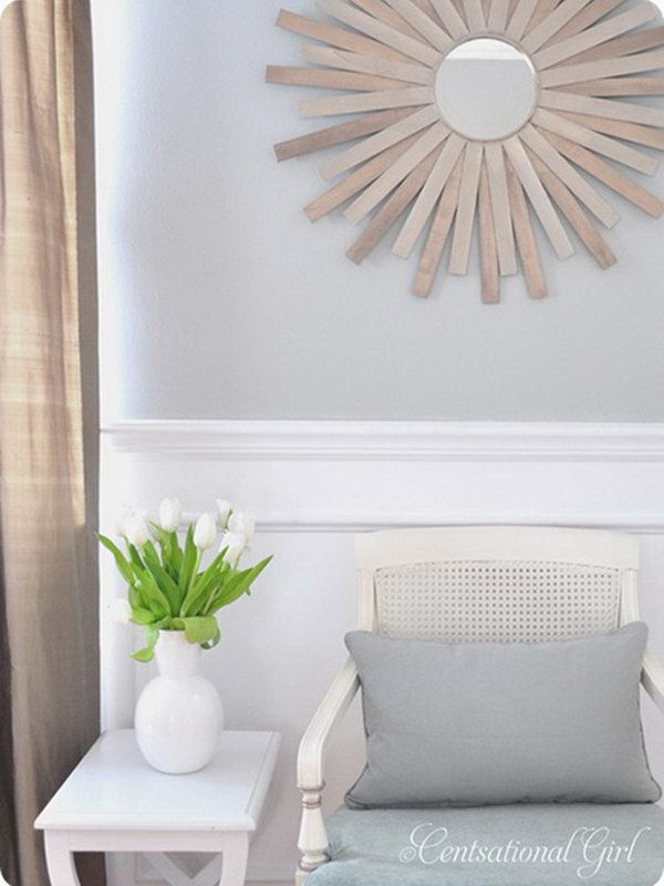 DIY Paint Stick Sunburst Mirror.