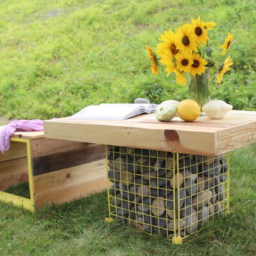 DIY Pallet Wood Bench and Gabion Table.