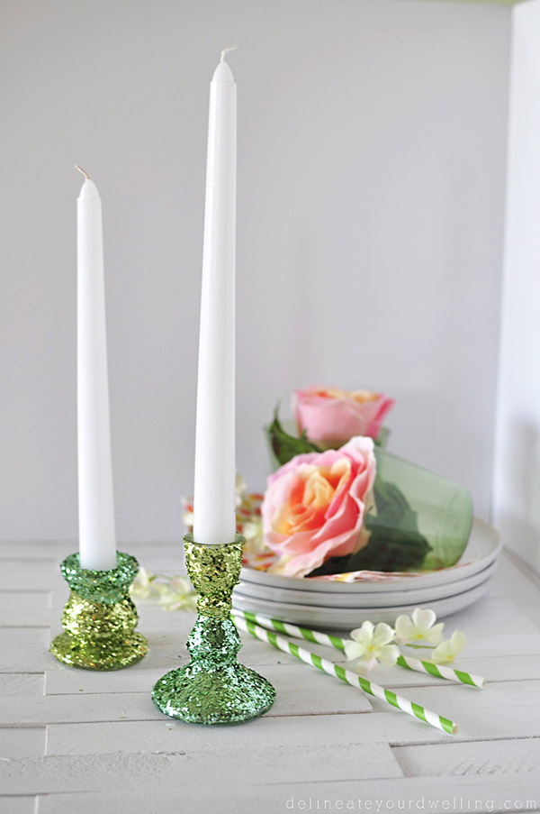 DIY Two toned Glitter Candle Holders.