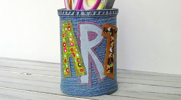 Denim Covered Pencil Can.