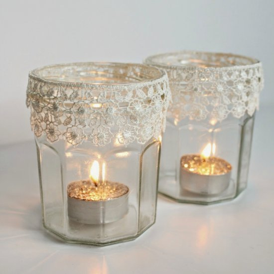 Make these pretty lace tealight holders..