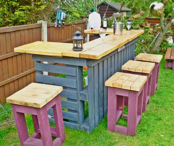 Pallet Outdoor Bar and Stools.
