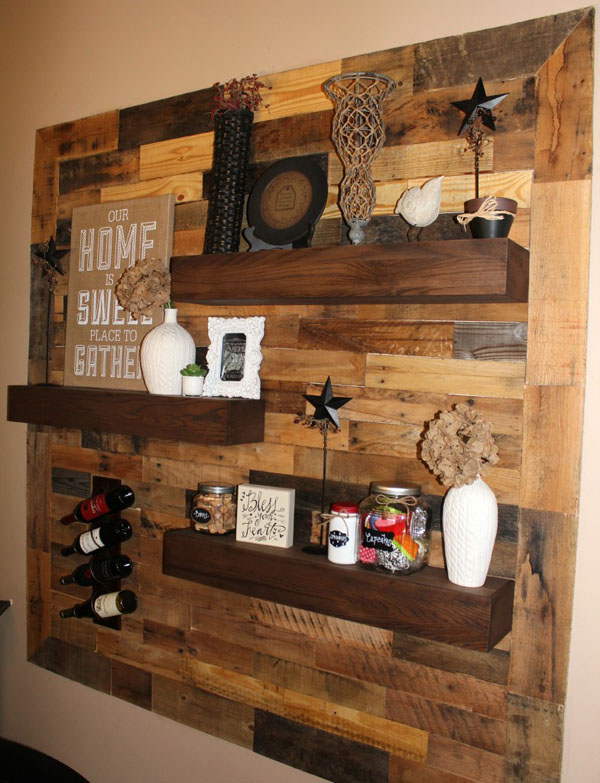 Pallet Wall + Floating Shelves.