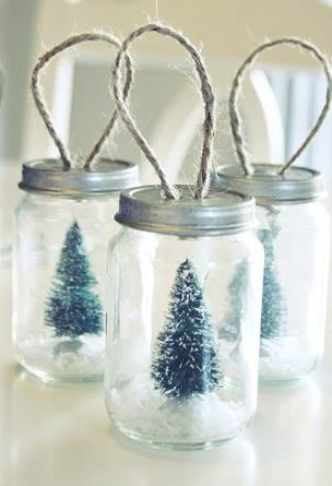 Recycled mason jar snow globe.