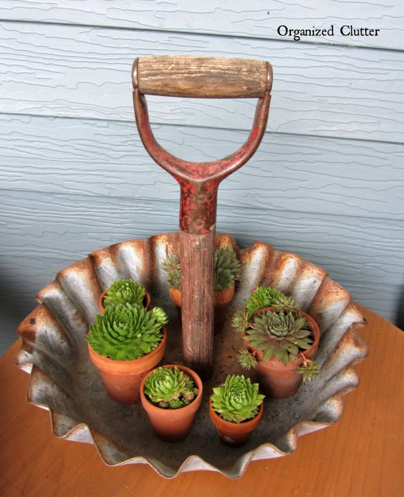 Rustic shovel handle display tray.