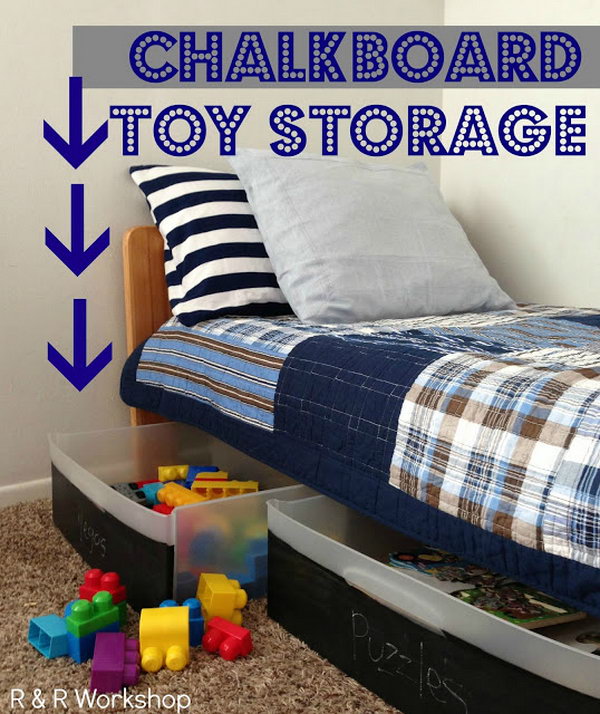 DIY Chalkboard Toy Storage Bins.
