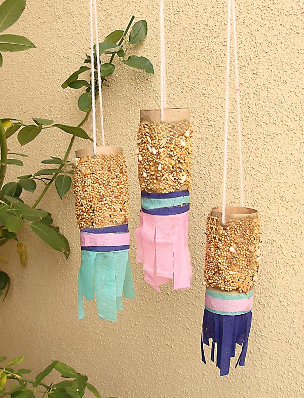 Little toilet paper rolls can actually be used to make bird feeders.