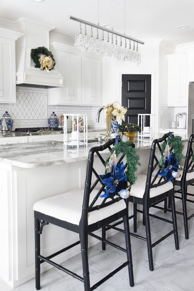 Blue Christmas Kitchen Island Decor.