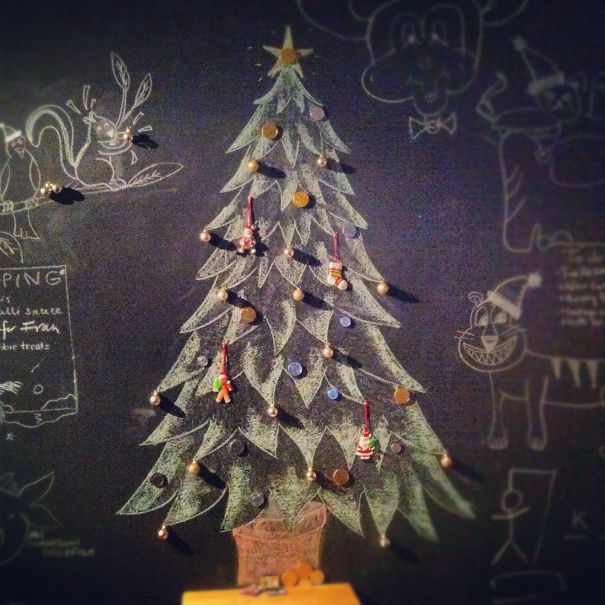 Chalk Wall & Chocolate Coins Christmas Tree
