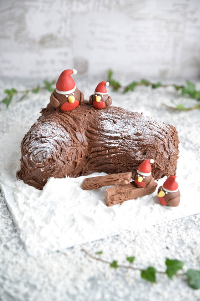 Chocolate Log Christmas Cake.
