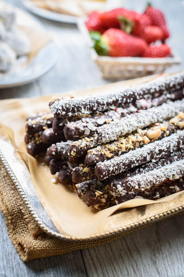 Chocolate covered pretzel rods.