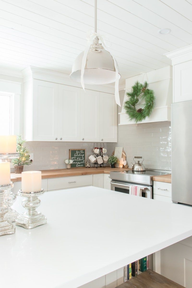 Evergreen Wreath Hanging on the Range Hood.