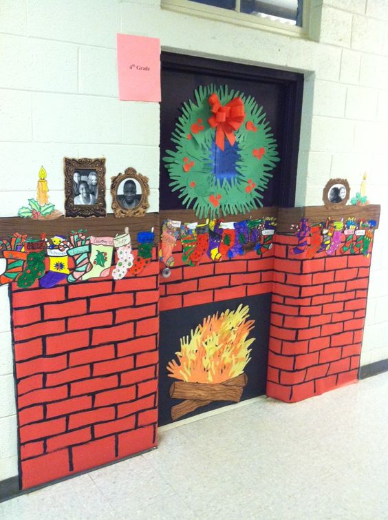 Fireplace Christmas Classroom Decoration.