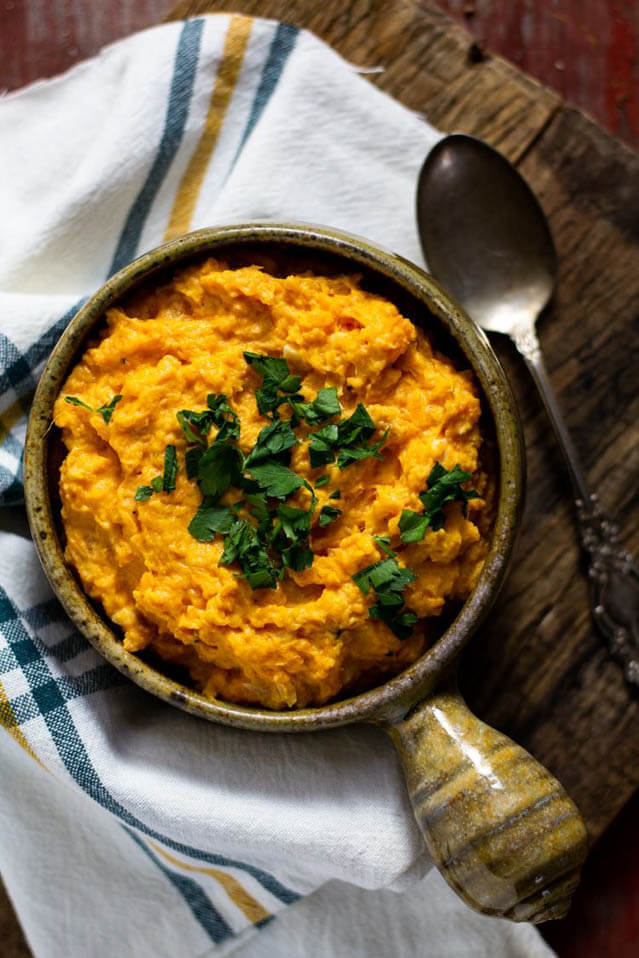 Garlic Mashed Sweet Potatoes.