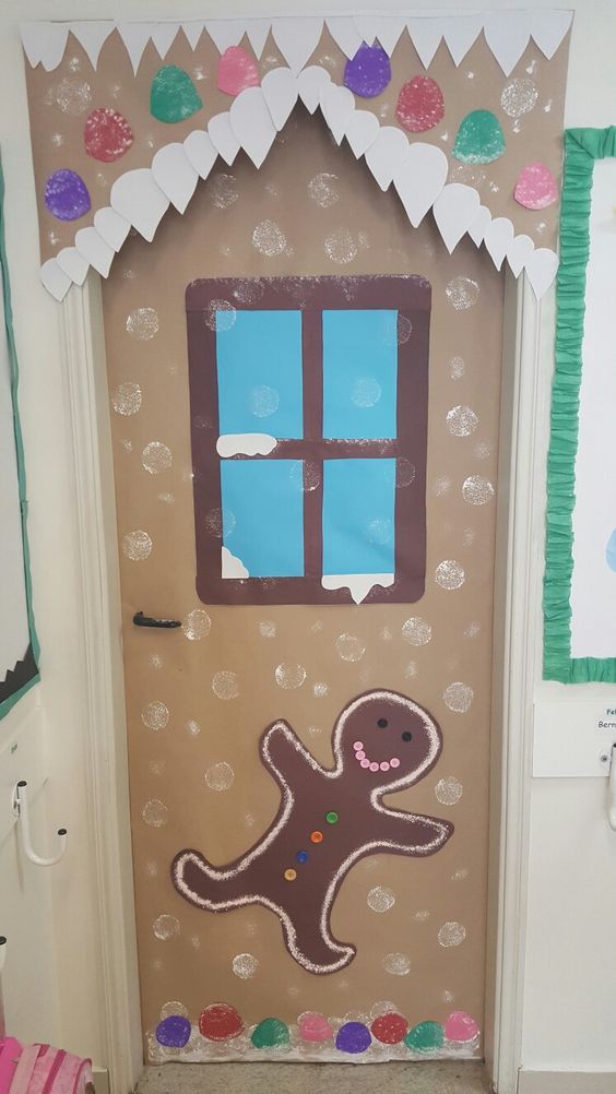 Gingerbread house door decoration for school.