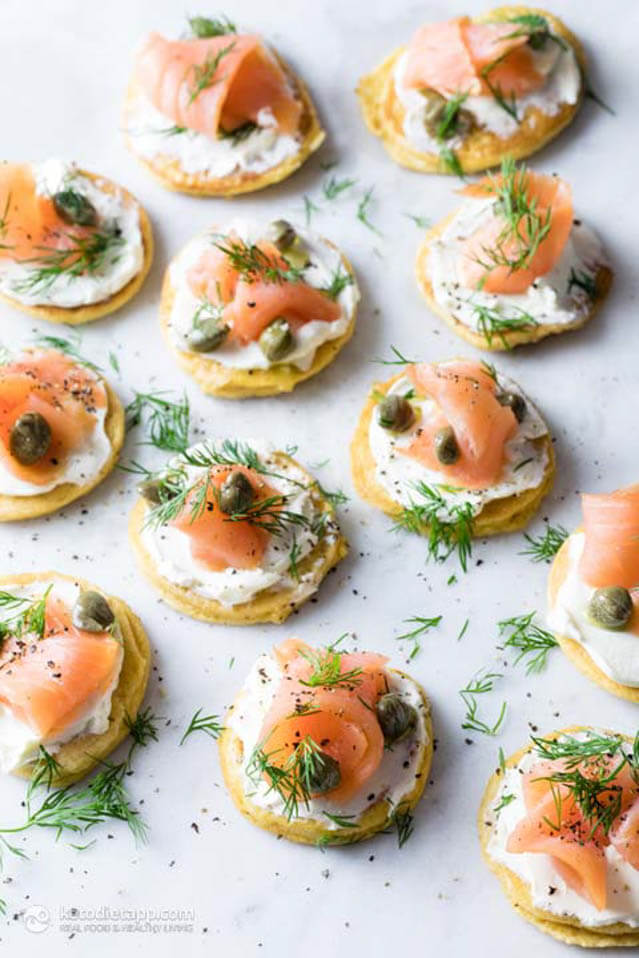 Keto Blinis with Smoked Salmon.