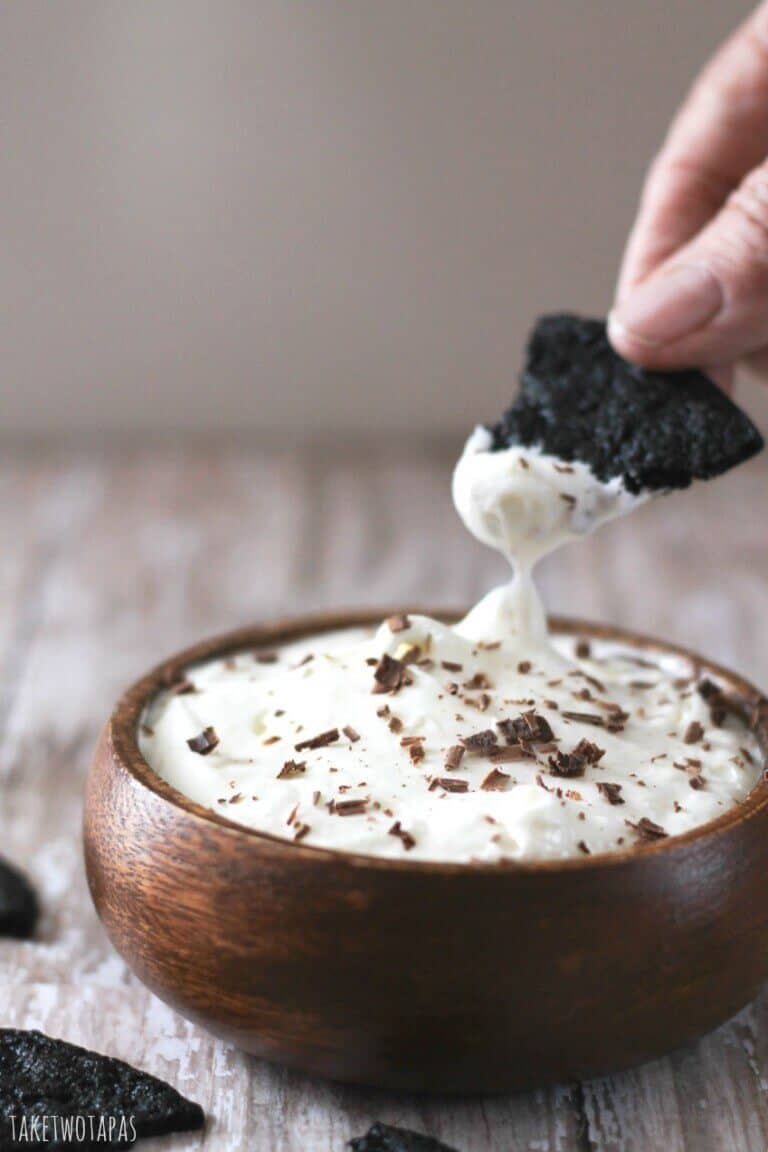 Oreo Cheesecake Dip With Chocolate Wafers.