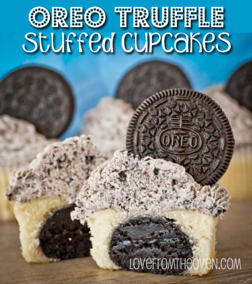 Oreo Truffle Stuffed Cupcakes from Love From The Oven