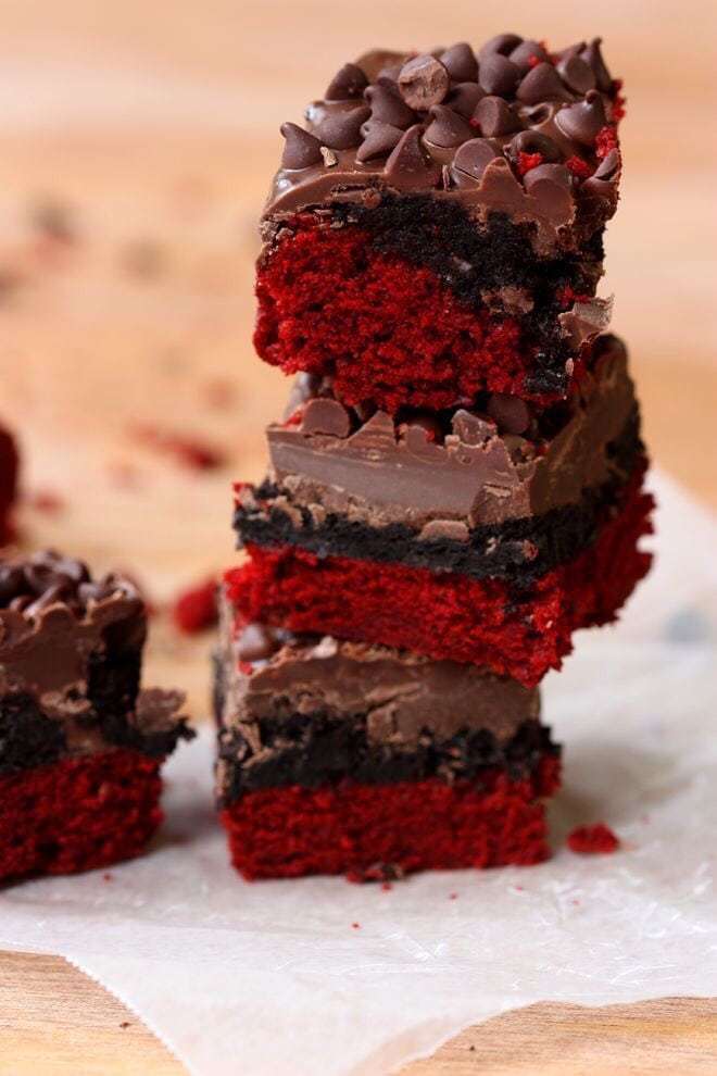 Red Velvet Oreo Truffle Brownie Bars.