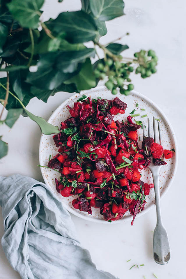 Russian Salad with Beet and Sauerkraut.