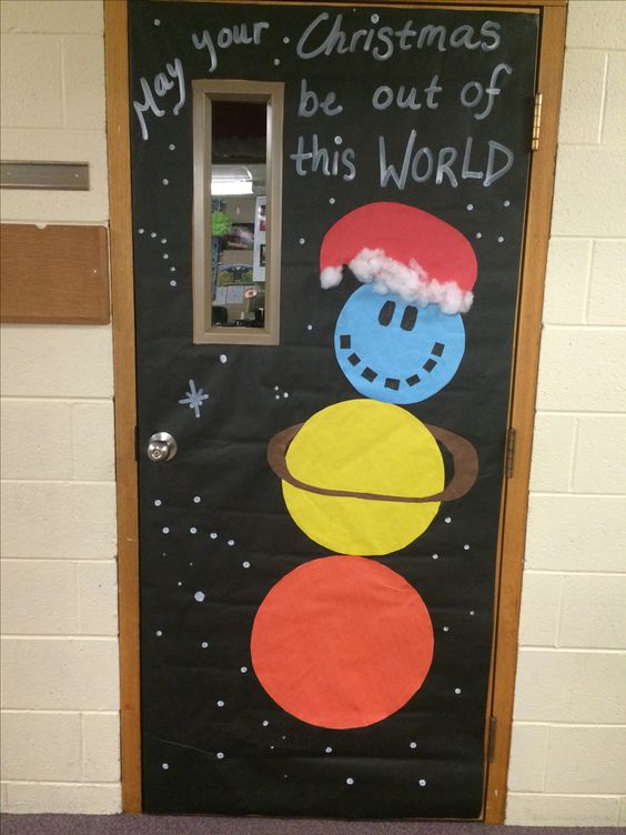 Science classroom decor at Christmas.