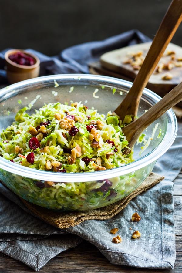 Shredded Brussels Sprouts Salad with Cranberries and Walnuts – Gluten Free with LB