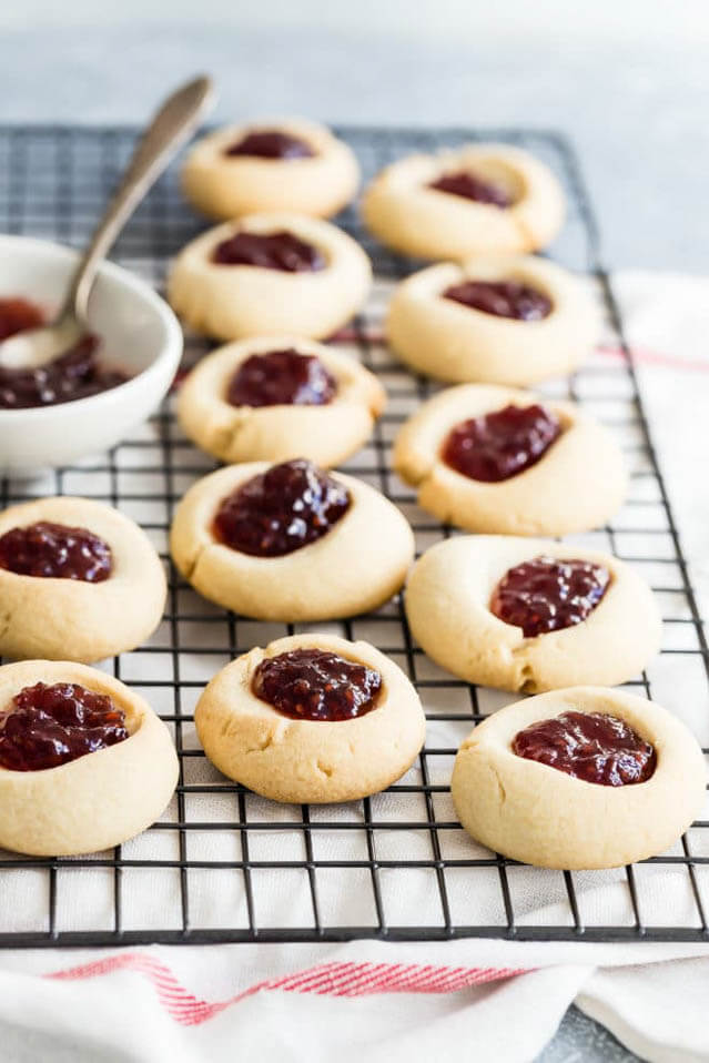 Thumbprint Cookies are a Christmas party food idea staple.