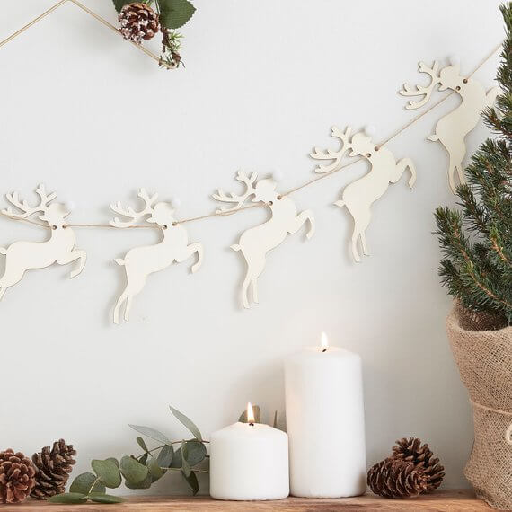 Wooden Christmas reindeer bunting.