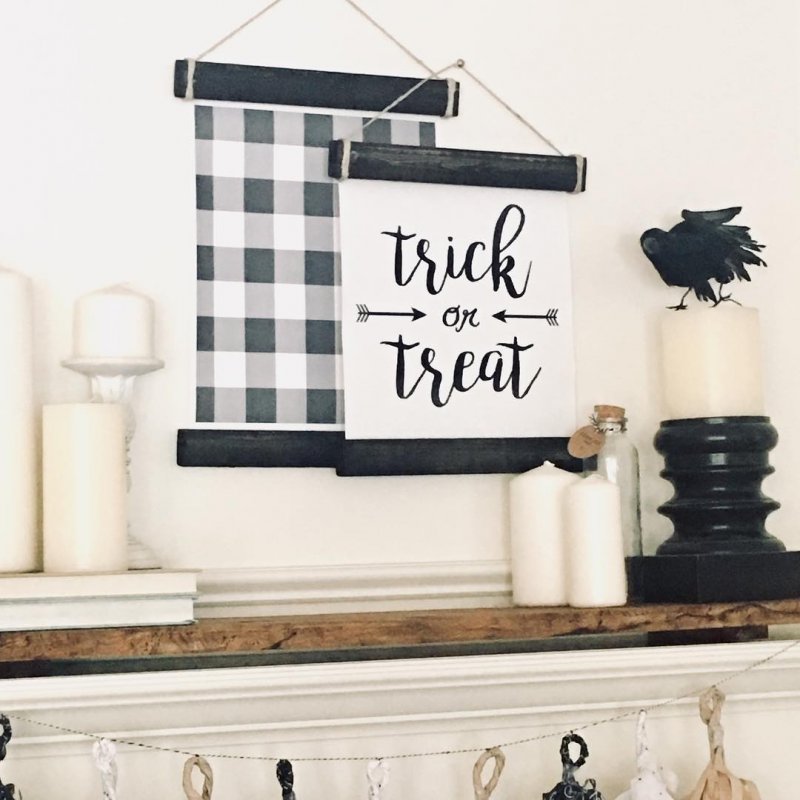 Black and White Mantel Decoration Concept for Halloween.